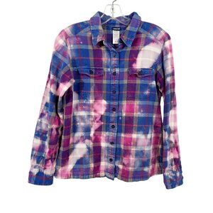 Patagonia‎ Women's Organic Cotton Bleach Splatter Plaid Flannel Shirt Size 8